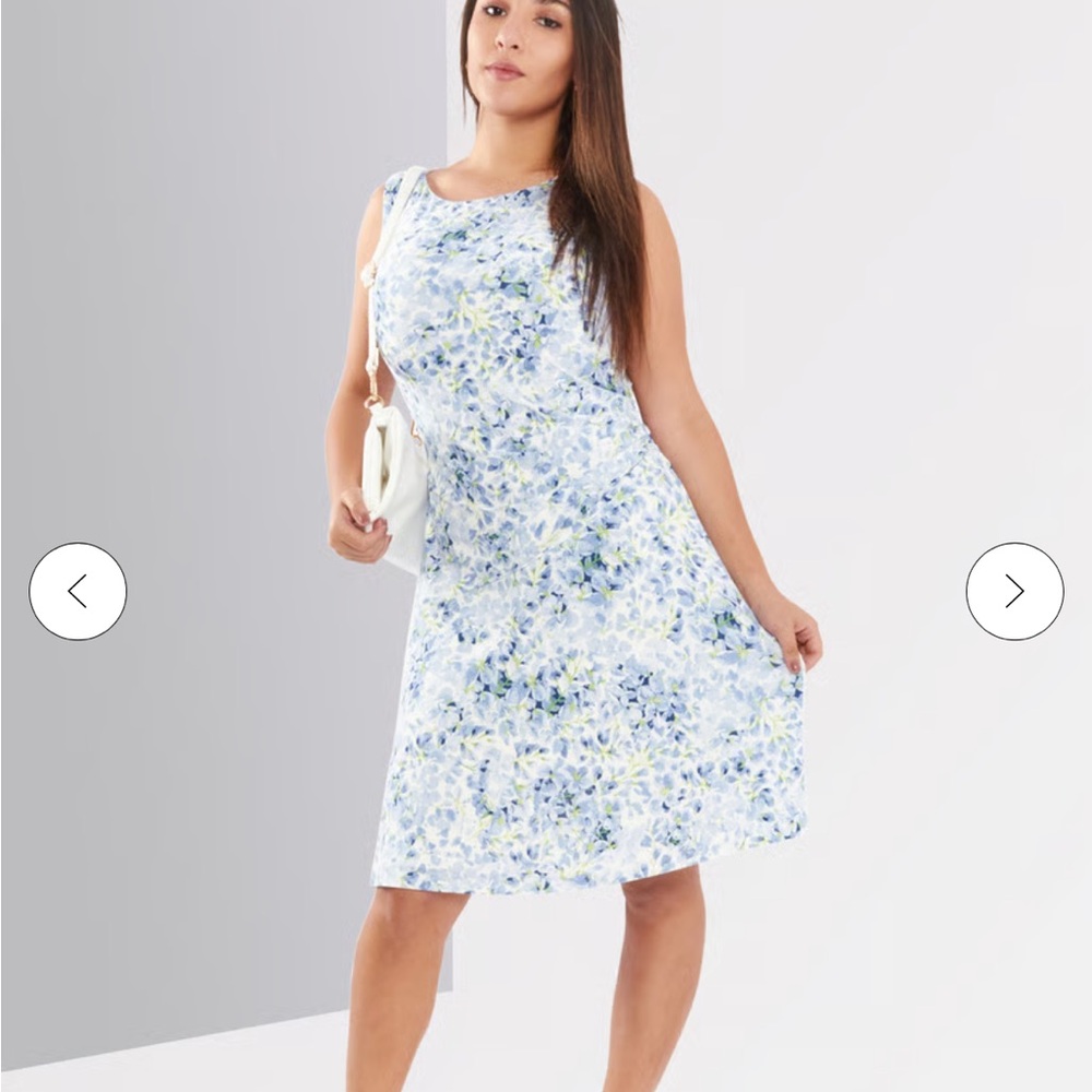 Ralph‎ Lauren Floral Sleeveless Jersey Dress in White Blue Size 12
